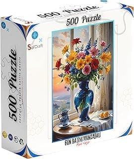 Çiçek Temalı Puzzle, 500 Parça, Mavi Vazo