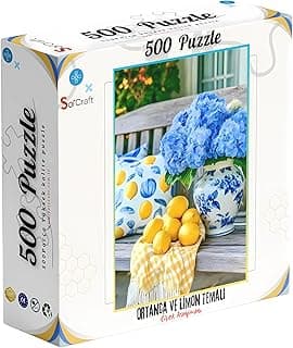 500 Parça Puzzle Çiçek Aranjmanı, Mavi Ortanca ve Limon Temalı